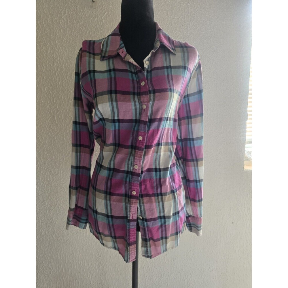 Talbolt Cowgirl Western Woman Blouse L 100% Cotton Cottagecore PLAID BLUE & PINK